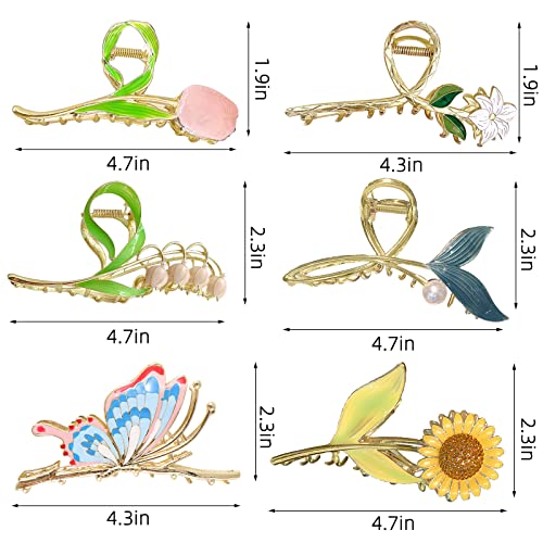 6 Pcs Flower Metal Hair Claw Clips Large Tulip Hair Claw Nonslip Butterfly Hair Barrettes Strong Hold Hair Clamps Big Hair Accessories For Women Girls Long Thick Thin Curly Hair Gifts (A) #TOP1