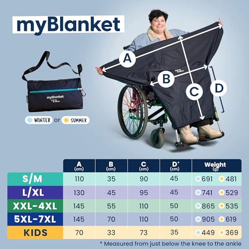 MyBlanket, wind- und wasserdichte Rollstuhl Decke mit Fleece Futter, warme Beinschutzdecke für Rollstuhl, Regenschutz einfach umgelegt ohne aufzustehen, Nachtblau