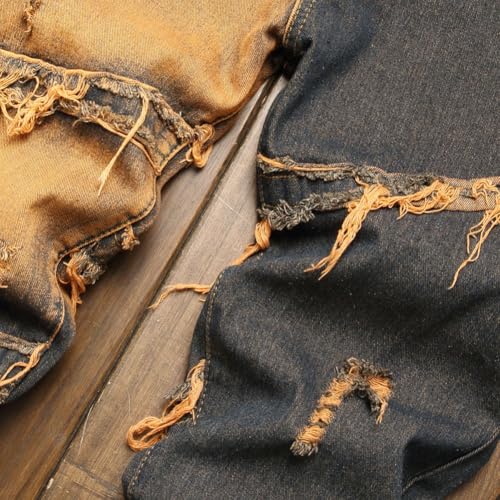 Mens Jeans Slim Fit Stretchy Grunge Faded Dark Wash Frayed Skinny Ripped Jeans4