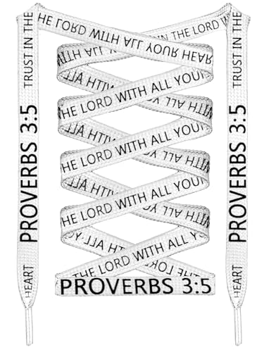 Jeere 2 Pair Christian Athletic Religious Shoe Laces with Proverbs 3: 5 Christ Printed Flat Shoelaces Running Sneakers(White Background)
