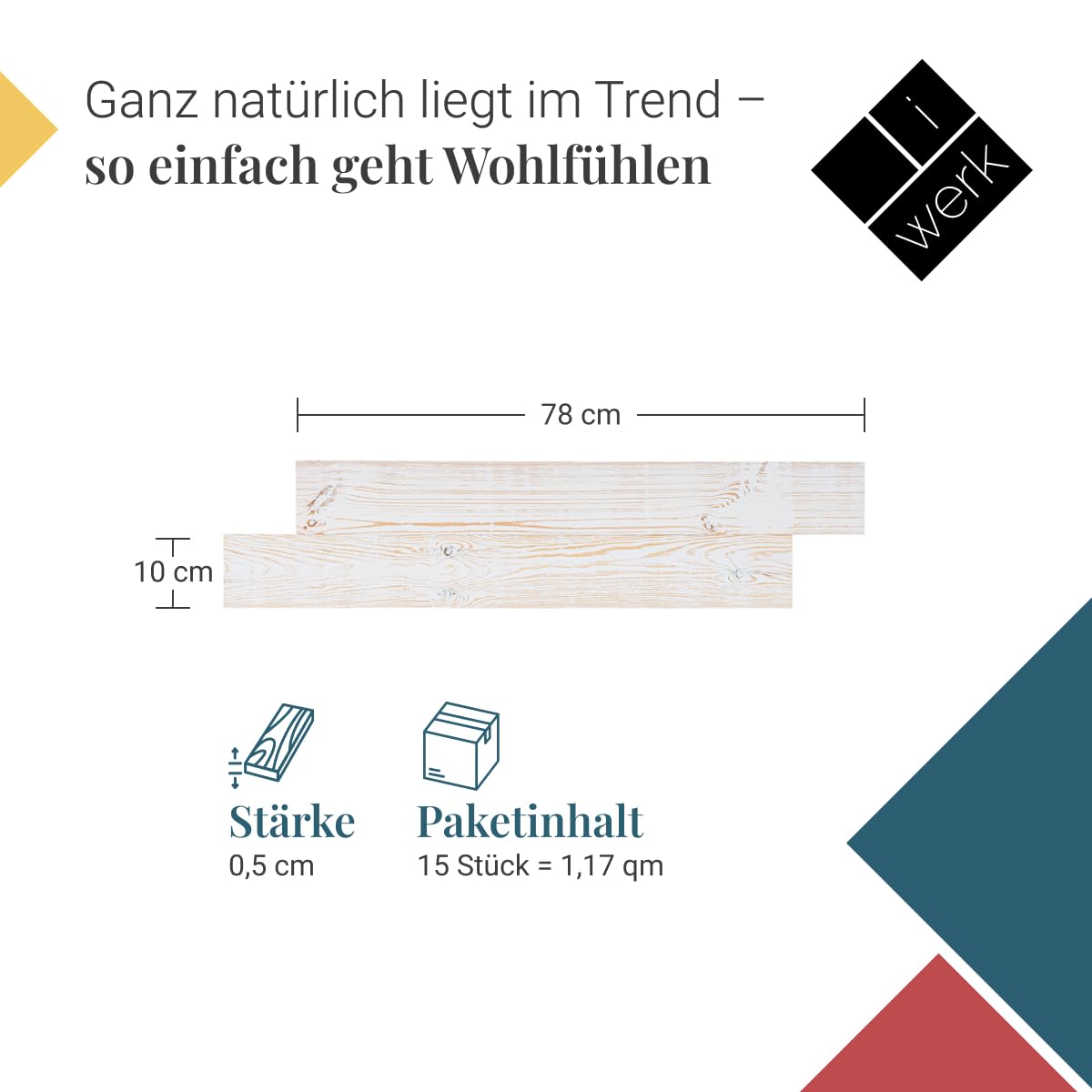 Echtholz Wandpaneele weiß | Selbstklebende Holzpaneele | Helle Wandverkleidung für Küche, Garderobe & Wohnzimmer | Design „White“ – 78 × 10 × 0,5 cm