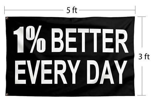 Motivational Gym Banner, 1% Better Everyday Flags, Wall Tapestry, Indoor Home Room Dorm Decor, 3x5 Feet