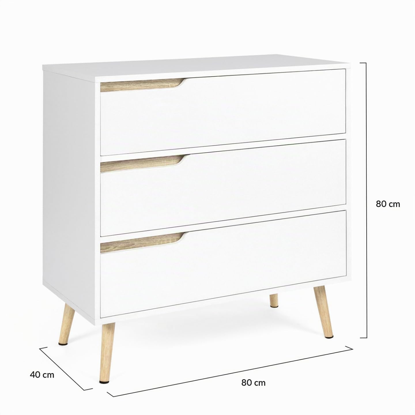 IDMarket Helsinki - Cómoda 3 cajones (80 cm), color blanco