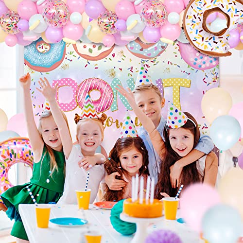 Winrayk 131Pcs Donut Birthday Party Decorations Supplies Donut Balloon Garland Arch Kit Donut Grow Up Backdrop Tablecloth Star Sprinkle Balloons Baby Shower Sweet One Donut Party Decorations For Girls #TOP5