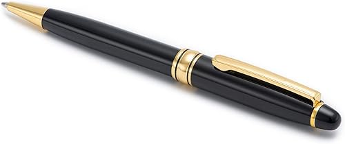 Miniatura 5 de Wikult Juego de 5 bolígrafos negros con repuestos adicionales, tinta negra de punta media de 0.039 in, gran bolígrafo de metal de escritura suave