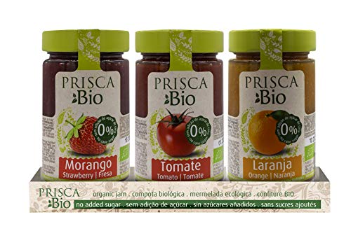 Mermelada 100% Ecológica de Fresa - Tomate - Naranja - Sin Azúcar Añadido - Produto Bio Certificado - Paquete con 3 Unidades de 240 gr Cada
