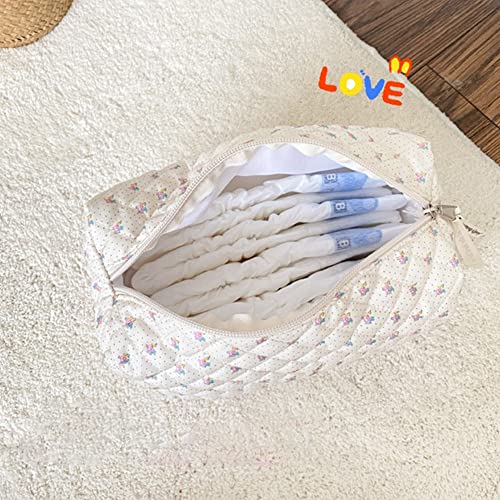 Lushandy Kawaii Floral Makeup Bag Coquette Aesthetic Cosmetic Bag Large Travel Makeup Organizer Cute Pouch Cotton Quilted Toiletry Bag #TOP4