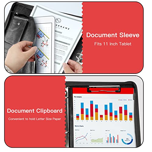 Image of Zippered Portfolio Organizer, WRIYES Leather Padfolio with 3 Ring Binder, Professional Business Binder, Organizer for IPad /Document, Phone & Business Cards, Office Gifts for Men or Women (Black)