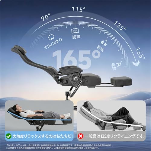 Bogese home 165度リクライニングチェア オフィスチェア ゲーミングチェア 長く使える高耐久素材 デスクチェア ゲームチェア デスクチェア ベッド椅子 オフィスソファ ワークチェア 社長椅子 父の日 母の日 ギフトプレゼント gaming office chair （グレー) [5]