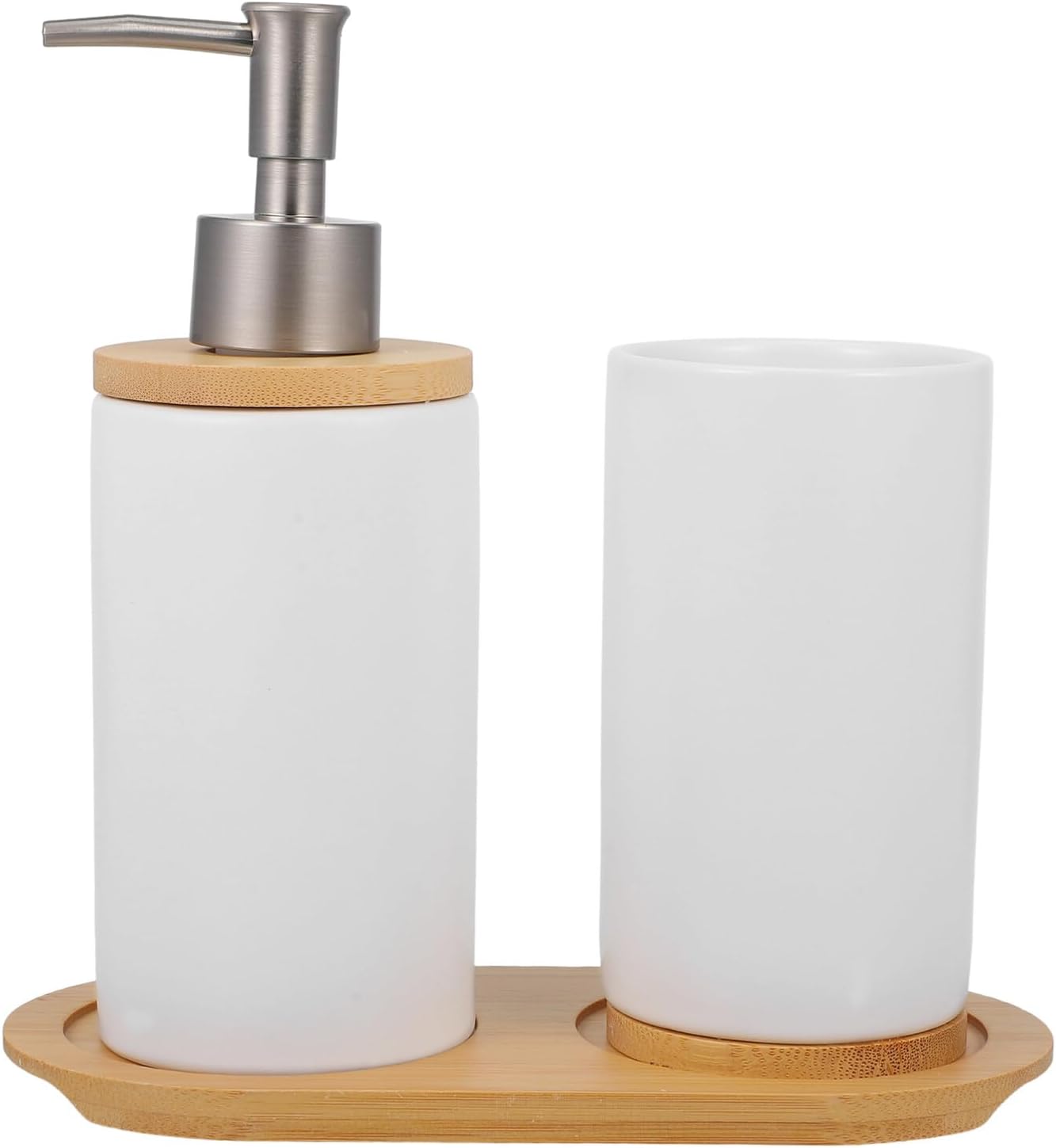 Cabilock Bathroom Accessory Set Ceramic Toothbrush Holder Liquid Soap Dispenser White 1 Set