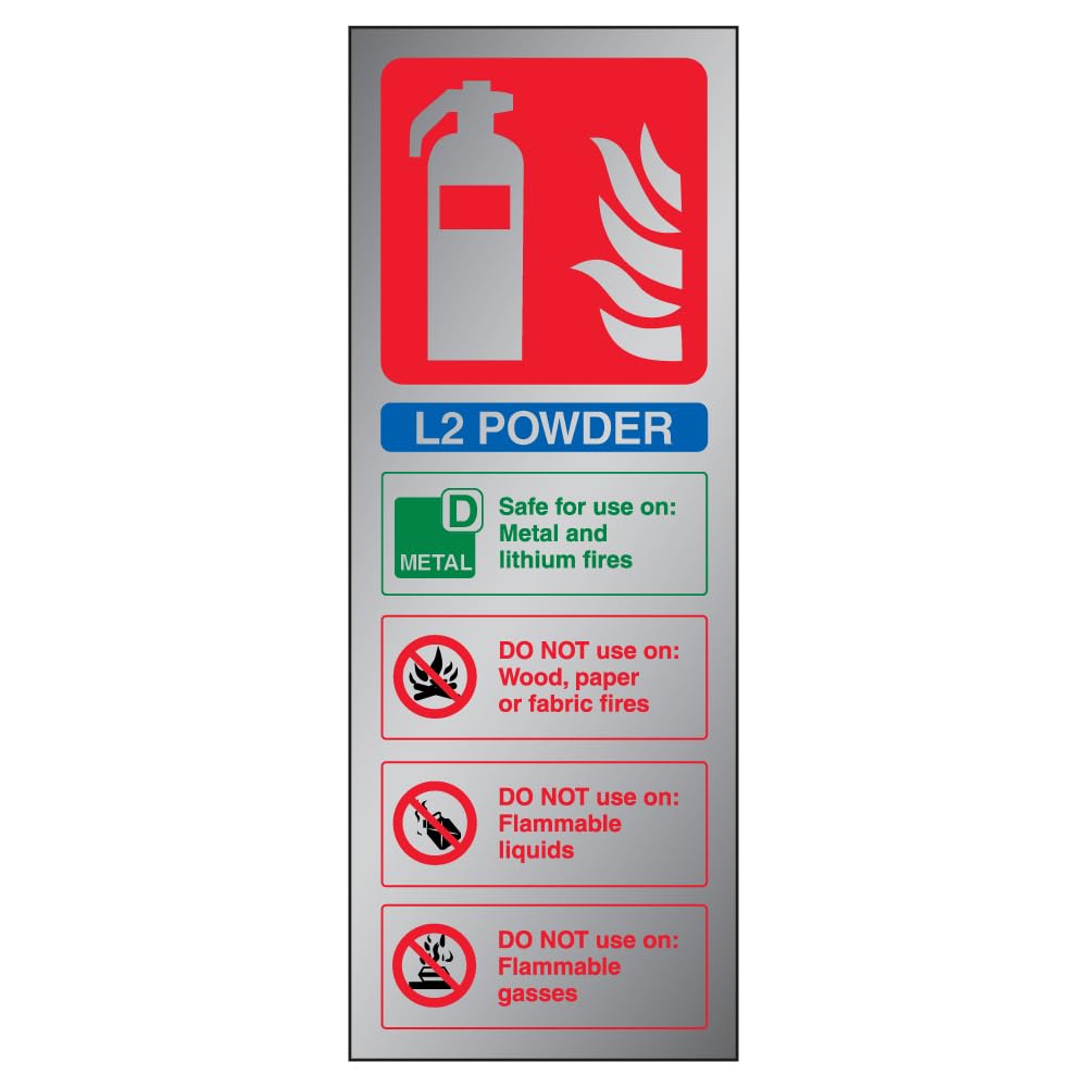 V Safety Fire Extinguisher-Foam Spray ID Electrical Safe Sign - 75mm x 200mm - 3mm Brushed Alu Comp
