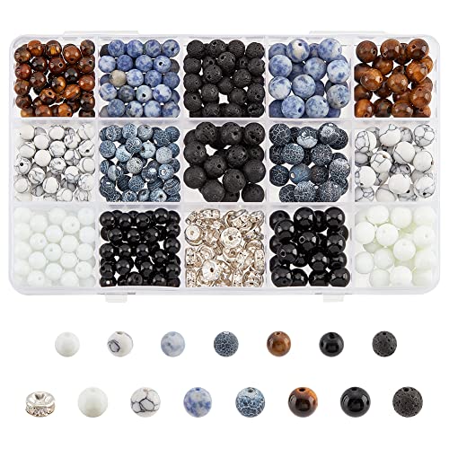NBEADS 460 Uds Kit de Cuentas de Piedra Natural, Cuentas de Piedras Preciosas Naturales de 6mm Y 8mm con Espaciadoras de Diamantes de Imitación para Pulsera DIY, Collares, Fabricación de Joyas