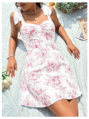 Image of Floerns Women's Floral Print Sundress Tie Shoulder Sleeveless Boho Mini Dress