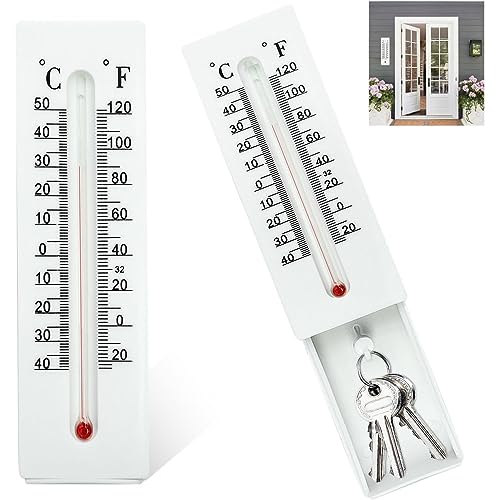 Gabinete de llave al aire libre, 2 pcs gabinete de llave de la pared de la pared del termómetro ABS, caja de llave de seguridad oculta para hogar, dormitorio, apartamento