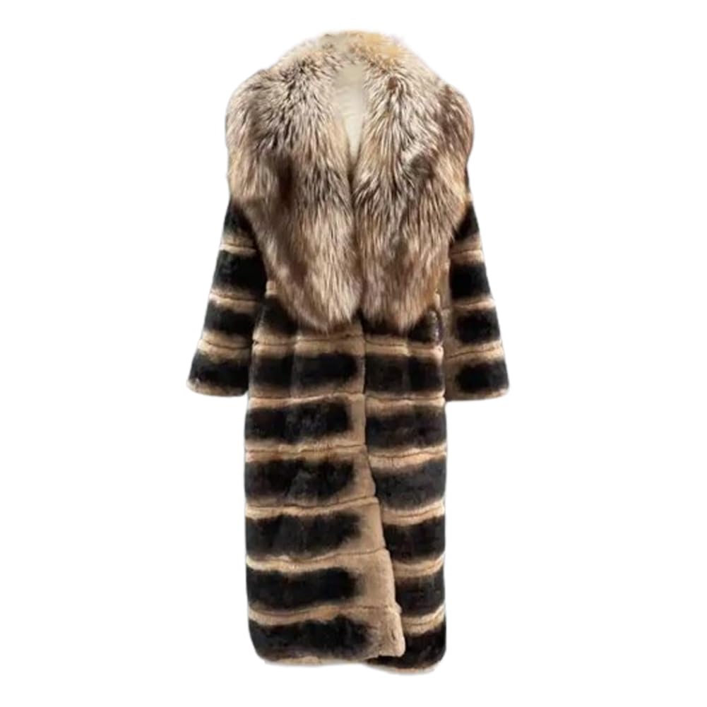 Denny&Dora Men's Chinchilla Rabbit Fur Overcoat - Winter Coat Long style Black Color