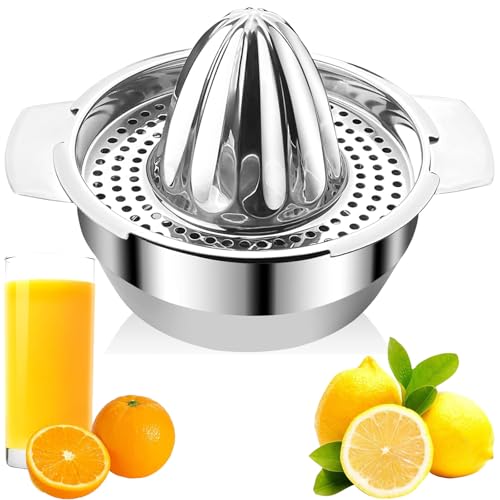 Presse Agrumes Manuel Citron Professionnel Inox, Presse Citron Rotation Presse Facile à Nettoyer pour Presser Citrons, Extracteur de Jus avec Tamis et 2 Becs Verseurs, Passe au Lave-Vaisselle