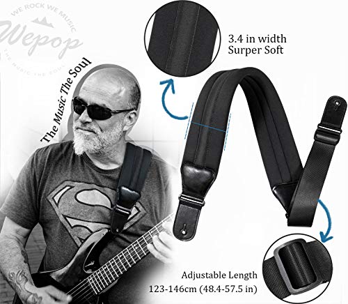 Wepop Guitar Strap Elastic Soft Comfortable Neoprene Leather 3.4In Bass Acoustic Electric Guitar (391) #TOP1