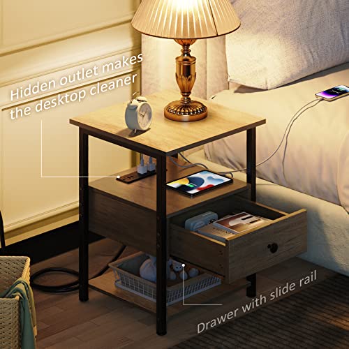 Yaabii Nightstand With Charging Station Set Of 2, End Table Bedside Table With Usb Port, Wood Night Stands For Bedroom, Living Room, Couch Side Table With Drawers Storage Shelf (2, Grey) #TOP3