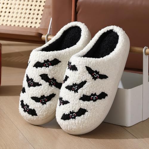 Halloween Slippers for Women, Spooky Pumpkin Slides Soft Cute Cartoon Plush Fuzzy Warm Fur Lined Slippers Memory Foam Plush Indoor Outdoor Shoes2