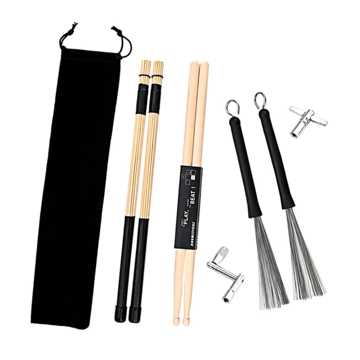ibasenice 1set Bacchette Per Batteria Con Spazzole e Kit Di Accordatura Accessori Musicali Per Insegnanti e Musicisti Comodo Da Trasportare Con Borsa Per Conservazione