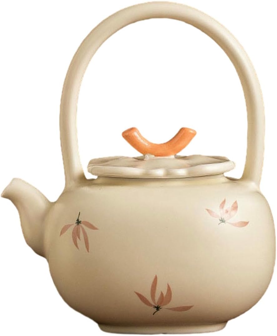 176Ml/6oz beige glazed orchid teapot, household ceramic kung fu tea set - teapot [ box]