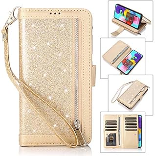 EYZUTAK Wallet Case for Samsung Galaxy A51,Magnetic Handbag Zipper Pocket PU Leather Flip with 9 Card Slots and Wrist Strap Folio TPU Inner Stand Case for Samsung Galaxy A51 - Rose Gold