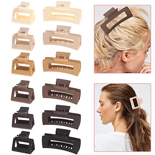 Alemaky 12 Pack Square Claw Clips , Big And Small Neutral Rectangle Hair Claw Clips, Non-Slip Matte Large Hair Clips For Women ,Strong Hold Jaw Clip For Thick Thin Hair #TOP7