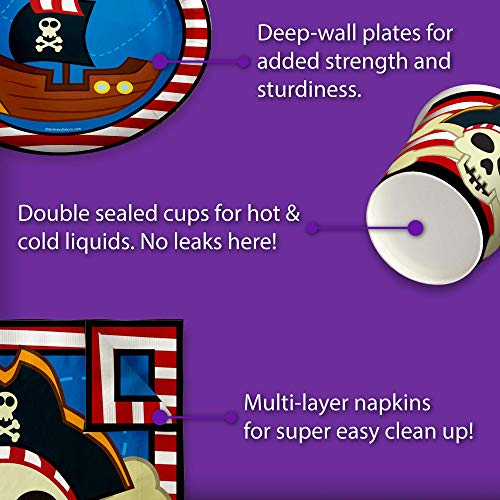 Pirate Ship Birthday Party Supplies - Pirate Party Supplies - Pirate Treasure Hunt Party - Birthday Party For Boy | Tableware Set Includes Plates, Napkins And Plates | Kit For 16 #TOP2