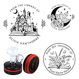 PLIGREAT Tampon Personnalisable, Tampon Texte Personnalisé Bureau, Tampon Rond Bibliothèque Auto-encreur pour Mariages Invitations, Pendentif Cadeau Fait Main Livre Enseignant, 16 designs