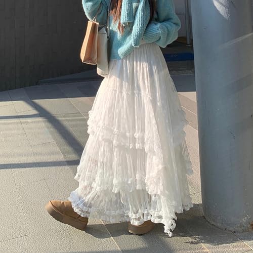 Women's Spring A-line Skirt Elastic Band Long Tiered Lace Skirt for Travel, Beach, Shopping4