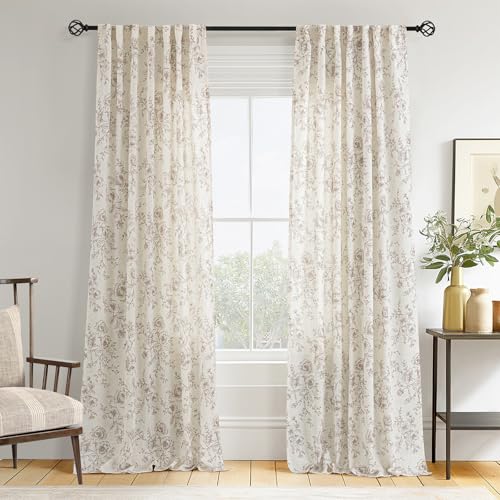 Coffee Floral Curtains 144 inch Length Back Tab Farmhouser Living