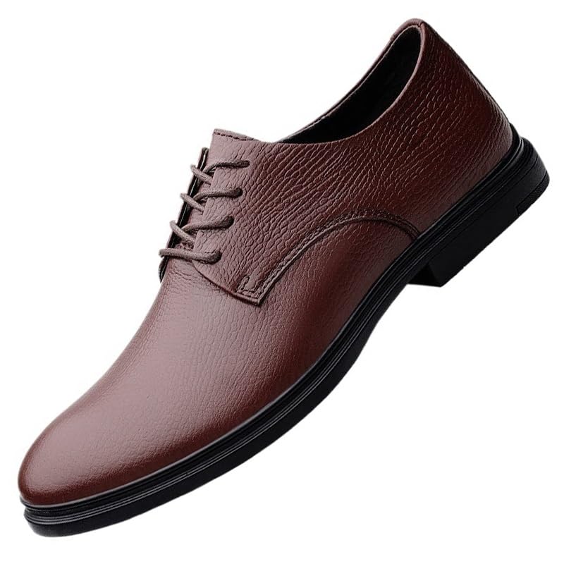 Mens Leather Brogue Oxford Shoes Classic Pointed Toe Lace-Up Business Dress Formal Wedding Derby Casual Shoes