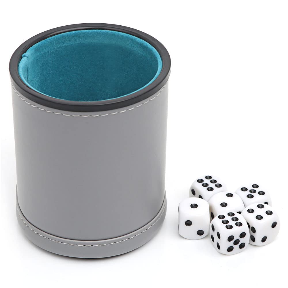 Felt Lined Professional Dice Cup - with 6 Dice Quiet for Yahtzee Game