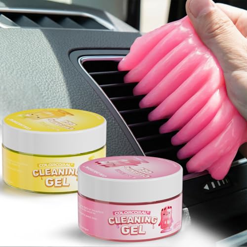 ColorCoral Car Cleaning Gel 2 Pack Reusable Lemon & Rose Scent Universal Dust Cleaner Putty for Car Interior Detailing Air Vents & Keyboard Car Cleaning Slime for Men & Women