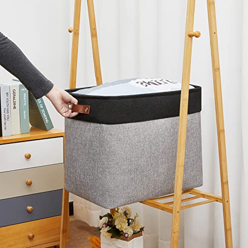 Ecegeva 2 Pack Storage Baskets, Canvas Storage Baskets For Organizing Closet, Decorative Fabric Storage Baskets For Organizing Clothes, Collapsible Fabric Basket With Handles For Nursery(Black&Grey) #TOP4
