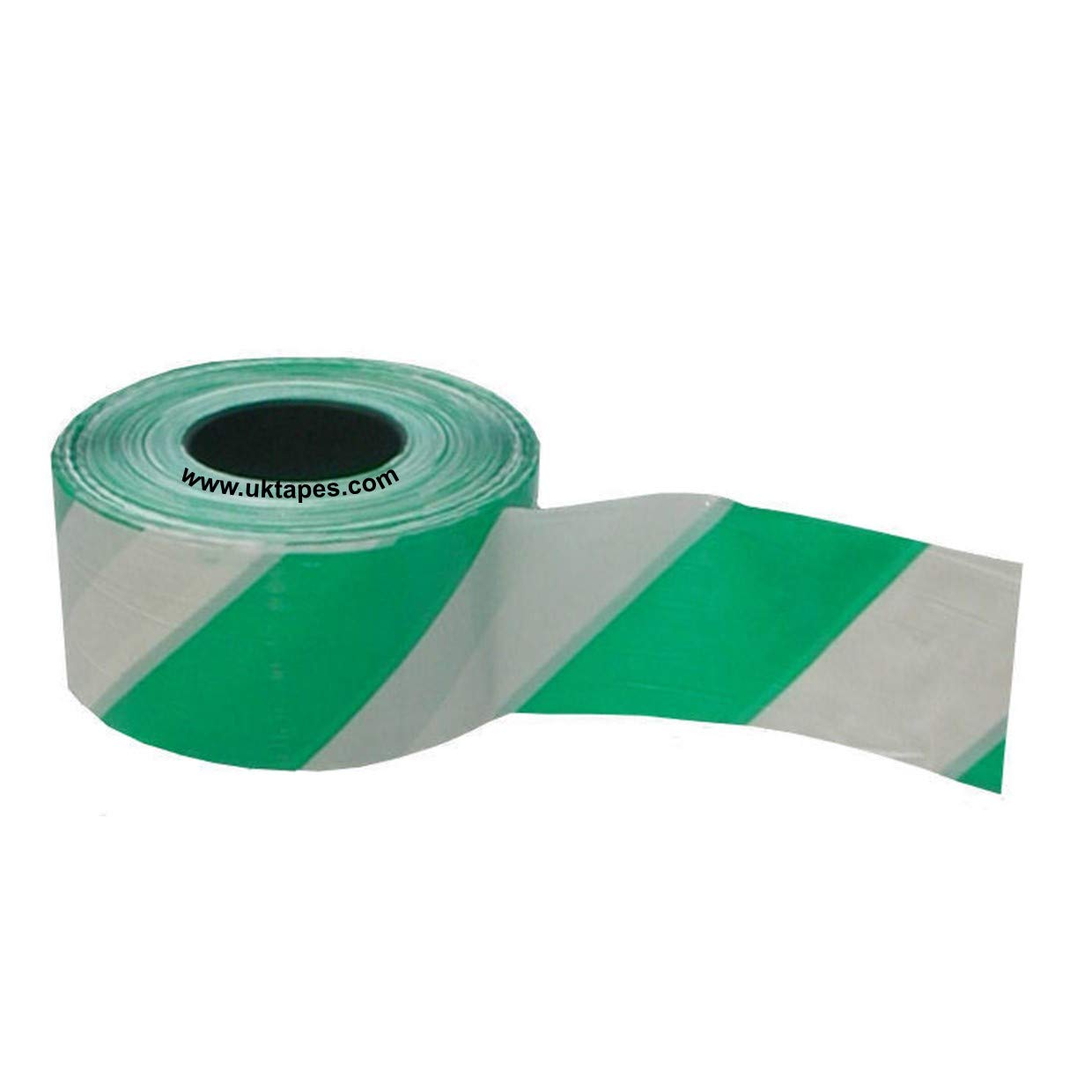 SUPER barrier tape - extra-strong, high-tensile strength - Green & White (75mm x 500M) - hazard warning cordon barricade tape - superstrong non-adhesive high-strength plastic