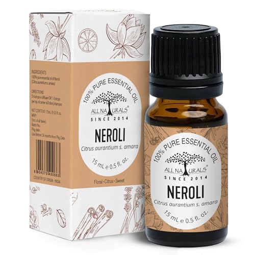 Image of All Naturals Neroli Essential Oil 100% Pure for Clear Face, Glowing Skin, Sound Sleep & Diffusers, Deep Citrusy Floral Aroma - 15 mL