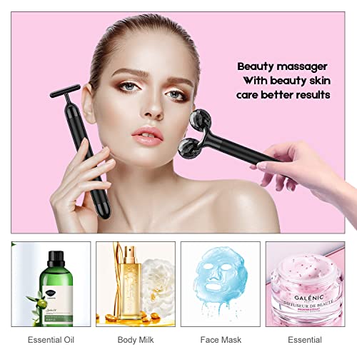 Beauty Bar 2-In-1 Electric Face Massager, 3D Roller And T Shape Arm Eye Nose Head Massager Facial Roller Massager Kit Skin Care Tools #TOP6