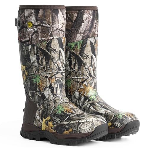 Trudave Hunting Boots for Men - 6mm Neoprene Camo Insulated And Waterproof Rubber Boots with Steel Shank