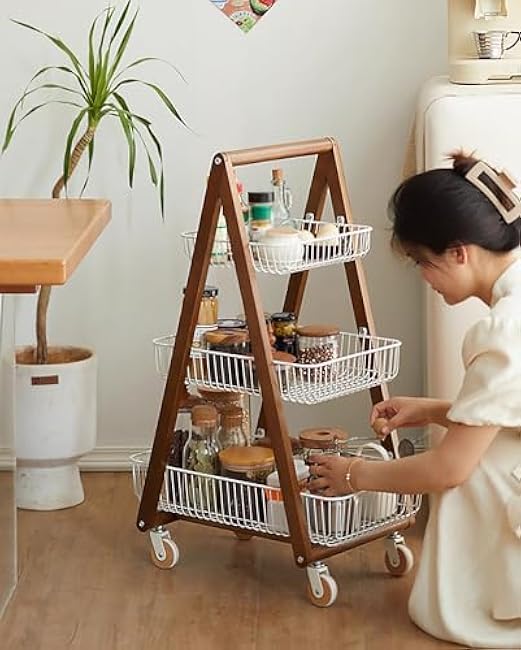 3-Tier Rolling Snack Organizer Trolley for Kids Room & Kitchen, Space-Saving Candy, Chips & Drink Holder, Versatile Food Storage Shelf (Style B)-Mnje5vng