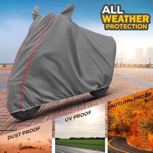 Image of TVS Ronin All Models 100% Waterproof Cover, Mirror Pocket Full Bottom Elastic Triple Stitch Heavy Duty Two Wheeler Cover Protect→ Rain, UV ray,dust,Tree Gum,Bird ding Easy wash-Grey