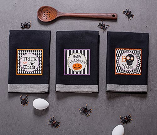 Dii Happy Halloween Dishtowel Collection Embellished Cotton Kitchen Hand Towel Set, 18X28, Black All Hallows Eve, 3 Count #TOP3