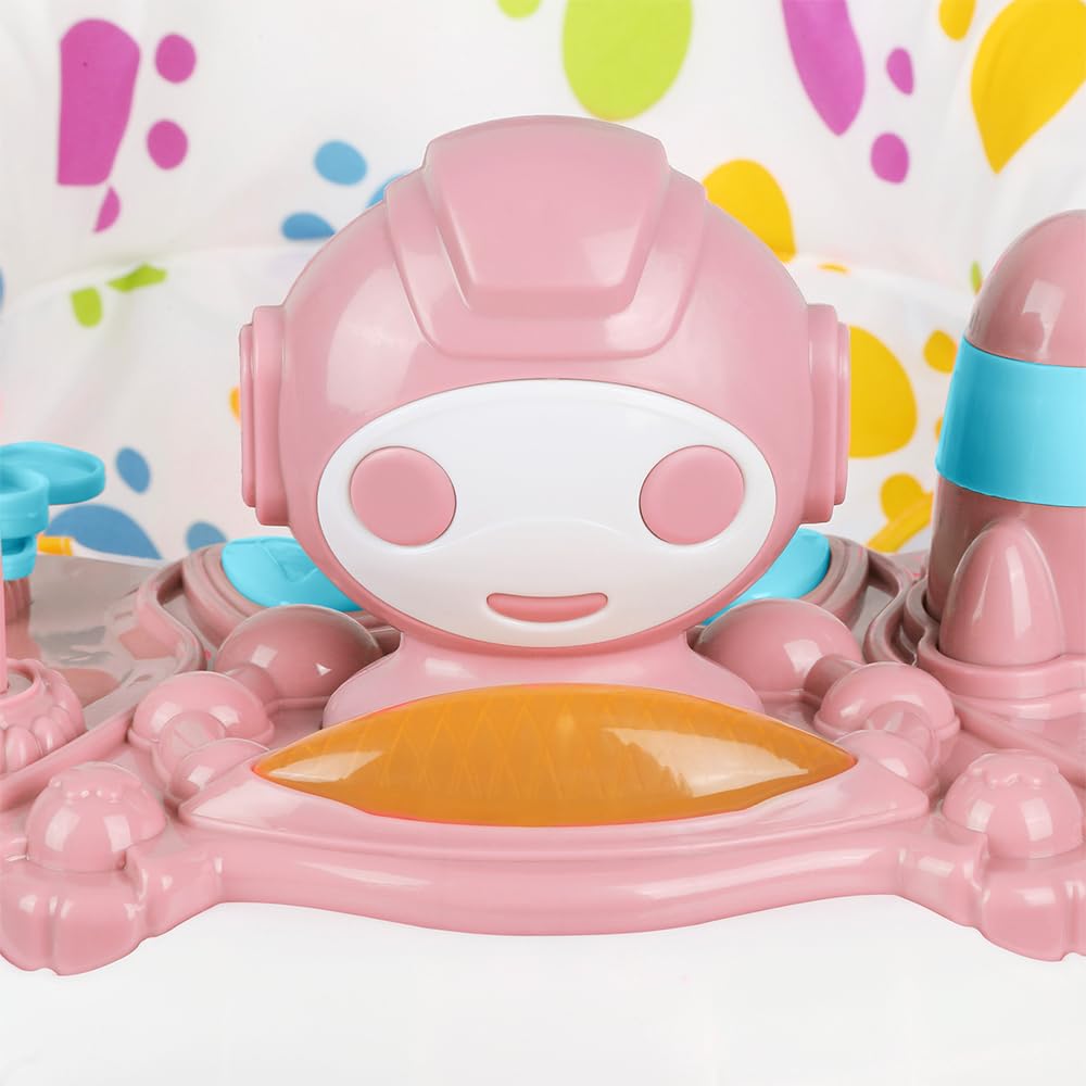Girello per bambini con vassoio per attività musicali rimovibile, girello per bambini facilmente pieghevole, altezza regolabile, a partire da 6 mesi, 62 x 68 x 36-81 cm (rosa)