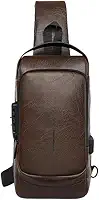 Bolsa Masculina Pochete de Couro Sintético Antifurto, Impermeável, com USB, Transversal, Couro, Anti-Roubo, Esportiva, Academia