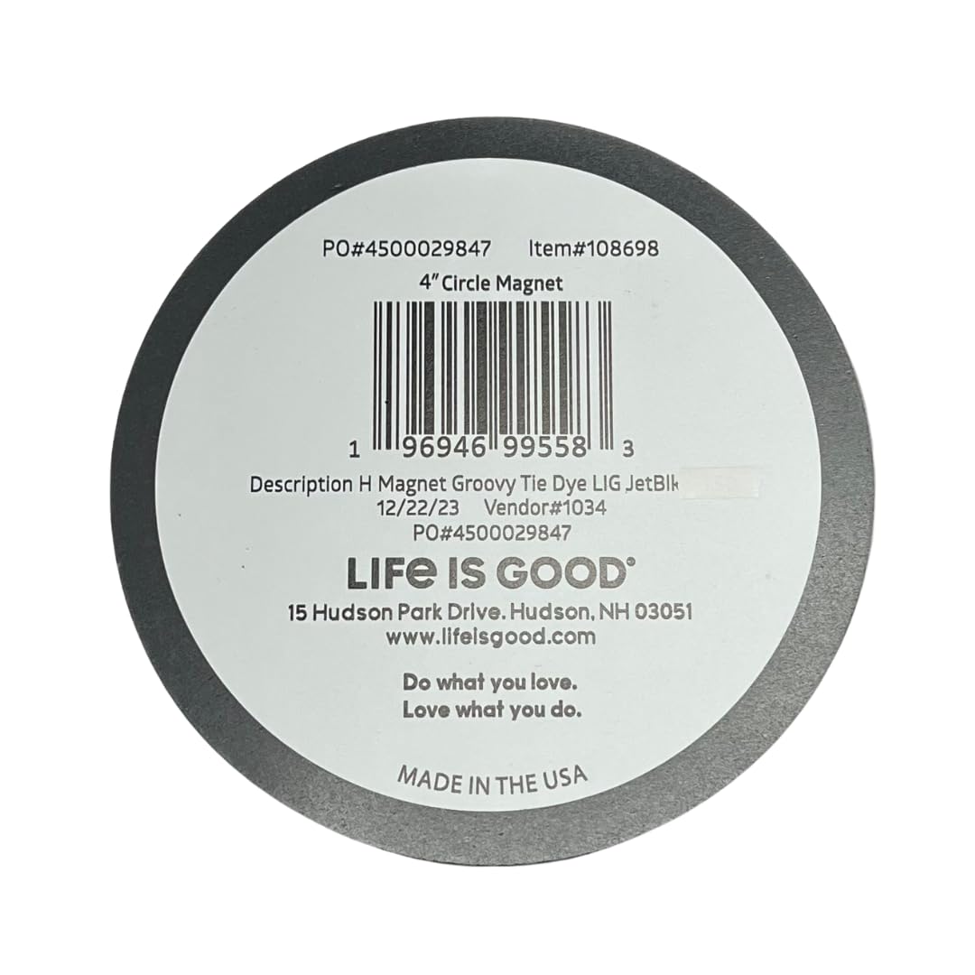 Life is Good Magnet Groovy Tie Dye LIG Circle Magnet Jet Black