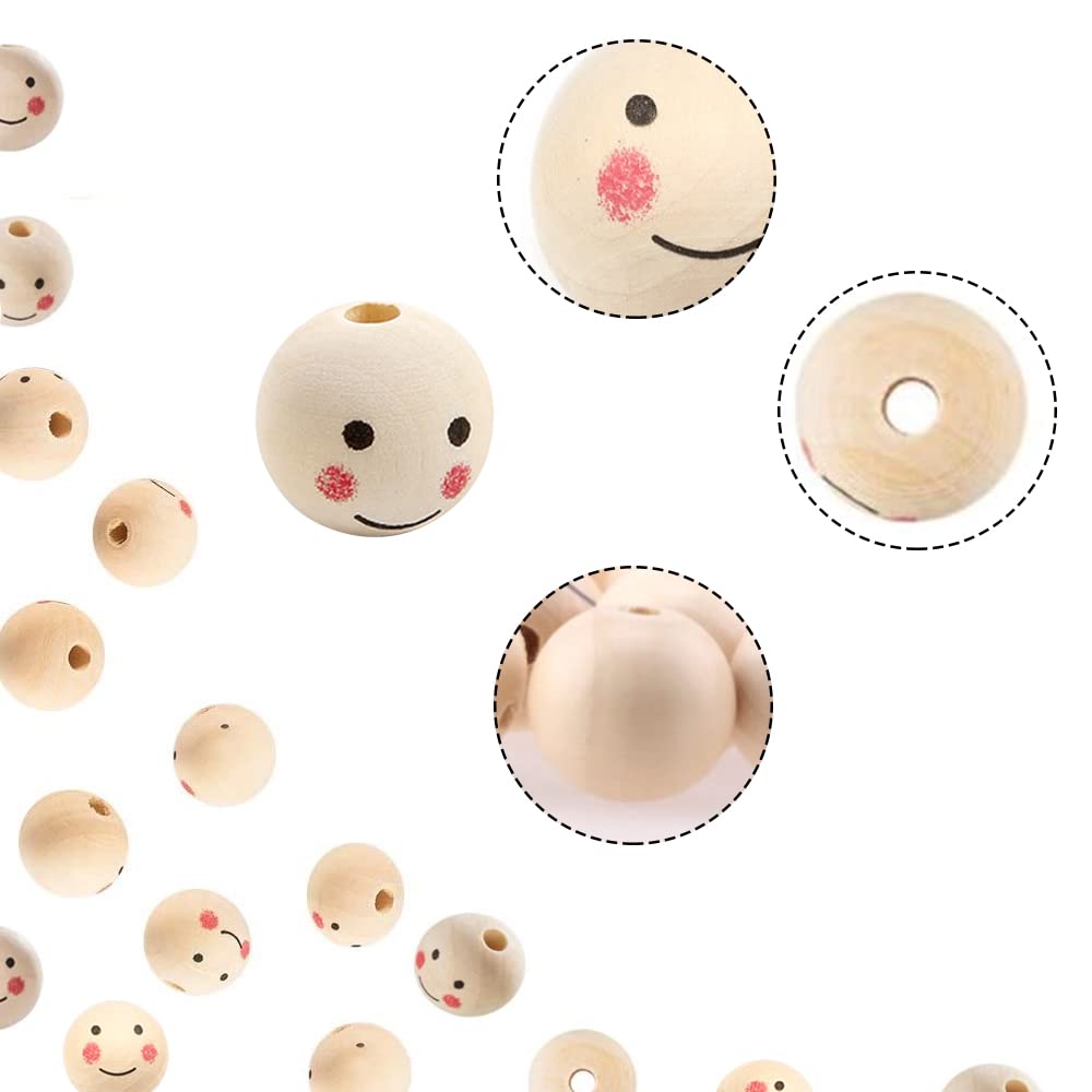 Perles En Bois 60 Pièces Visage Perles Smiley Beads Perle En Bois
