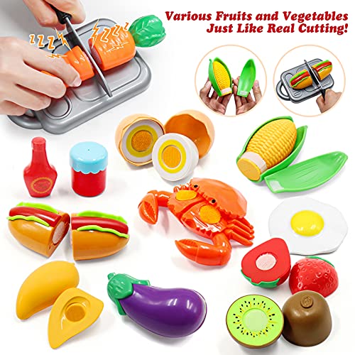 Kids Pretend Play Kitchen Toys Accessories Set, 32 Items Stainless Steel Toy Pots And Pans Sets W/ Rack Organizer, Metal Cooking Utensils & Holder, Apron Play Food Basket For Kids Girls Boys Toddlers #TOP6