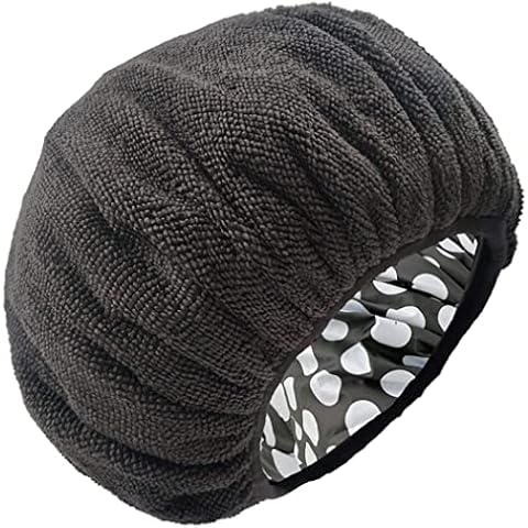 Terry Cloth Lined Shower Cap for Women Large Double Layer Shower Cap with Microfiber Dry Hair Function Resuable Waterproof Breathable Bath Cap Black and White Dots Design Shower Cap for Kids Cover