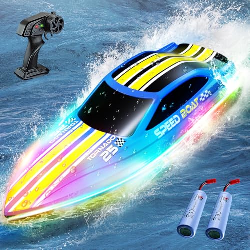 Ferngesteuertes Boot 2 4 GHz RC Boot Kinder mit 7 LED-Lichtmodi Speedboot Ferngesteuert RC Boat 2 Batterien Pool Spielzeuge für Kinder