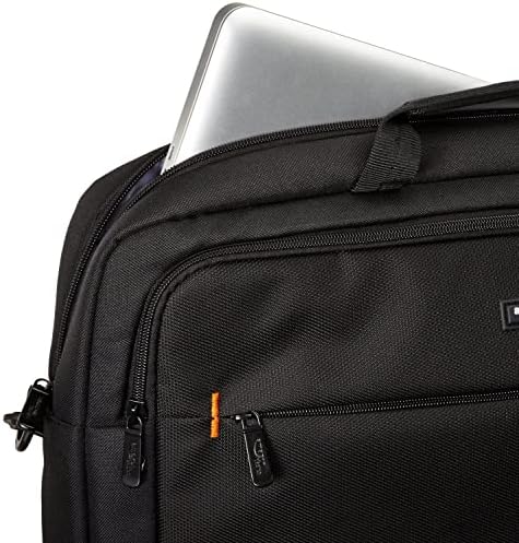 Amazon Basics Compact Laptop Shoulder Bag Carrying case with Accessory Storage Pockets (17.3 inch - 44 cm), Black, 1-Pack